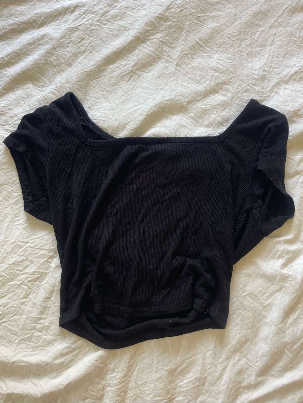 Bozzolo Black Ribbed Square-Neck Crop Top
